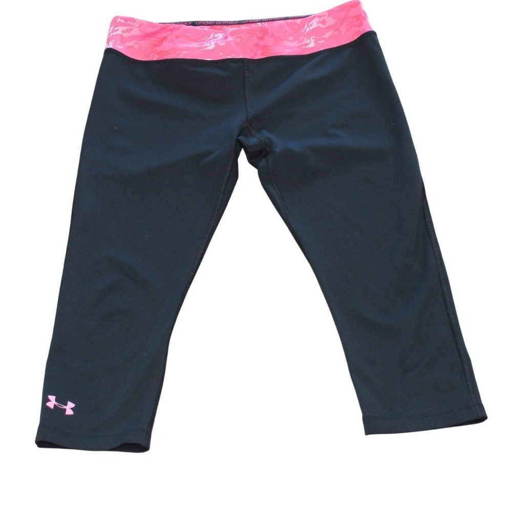 Under Armour HeatGear Capri Leggings Black Pink Camo control Waist Womens Medium